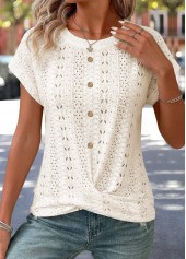 Beige Short Sleeve Round Neck T Shirt