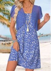 Purplish Blue Ditsy Floral Print Short Dress and Cardigan | thumb picture 