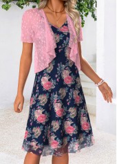Pink Floral Print Tummy Coverage Short Sleeve Dress | thumb picture 
