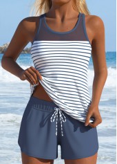 Dusty Blue Mid Waisted Two-piece Striped Tankini Set