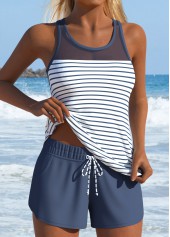 Dusty Blue Mid Waisted Two-piece Striped Tankini Set | thumb picture 