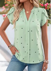 Sage Green Polka Dot Tummy Coverage Short Sleeve Blouse