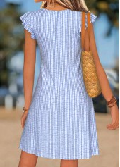 Light Blue Striped Short Shirred V Neck Dress | thumb picture 
