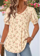Light Yellow Ditsy Floral Print Tuck Stitch T Shirt | thumb picture 