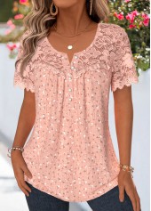 Dusty Pink Ditsy Floral Print Ruffle Short Sleeve Blouse