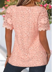 Dusty Pink Ditsy Floral Print Ruffle Short Sleeve Blouse | thumb picture 