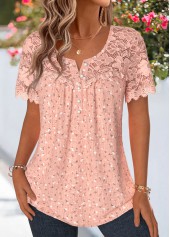 Dusty Pink Ditsy Floral Print Ruffle Short Sleeve Blouse | thumb picture 