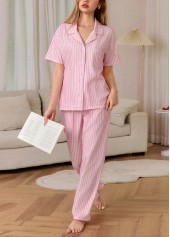 Pink Striped Short Sleeve Lounge Top and Pants