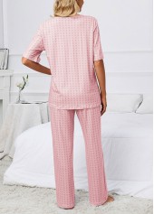 Pink Geometric Print Short Sleeve Lounge Top and Pants | thumb picture 