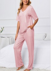 Pink Geometric Print Short Sleeve Lounge Top and Pants | thumb picture 