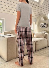 Grey Plaid Short Sleeve Lounge Top and Pants | thumb picture 