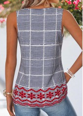 Black Geometric Print Curved Hem Sleeveless Tank Top | thumb picture 