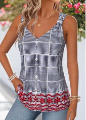 Black Geometric Print Curved Hem Sleeveless Tank Top | thumb picture 