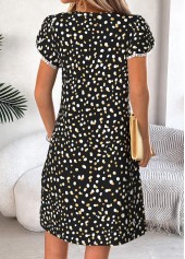 Black Polka Dot Short Tuck Stitch Split Neck Dress | thumb picture 
