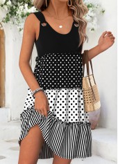 Black Geometric Print Short Shirred Sleeveless Scoop Neck Dress | thumb picture 