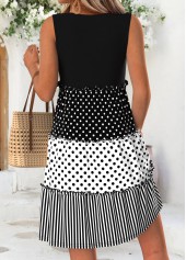 Black Geometric Print Short Shirred Sleeveless Scoop Neck Dress | thumb picture 