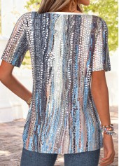 Multi Color Striped Curved Hem Short Sleeve T Shirt | thumb picture 