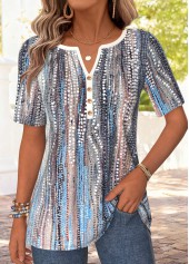 Multi Color Striped Curved Hem Short Sleeve T Shirt