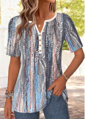 Multi Color Striped Curved Hem Short Sleeve T Shirt | thumb picture 