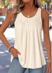 Beige Curved Hem Sleeveless Scoop Neck Tank Top