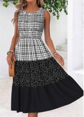 Black Geometric Print Tummy Coverage Sleeveless Round Neck Dress | thumb picture 