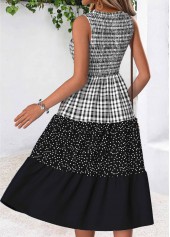 Black Geometric Print Tummy Coverage Sleeveless Round Neck Dress | thumb picture 