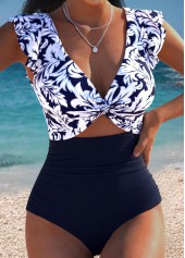 Navy Ruffle Floral Print One Piece Swimwear | thumb picture 