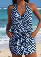 Geometric Print V Neck Navy Cover Up