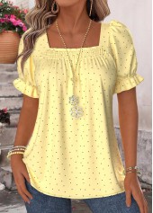 Yellow Polka Dot Curved Hem Short Sleeve T Shirt