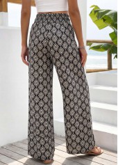 Black Geometric Print Straight Leg Elastic Waist Pants | thumb picture 