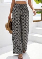 Black Geometric Print Straight Leg Elastic Waist Pants | thumb picture 