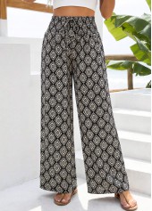 Black Geometric Print Straight Leg Elastic Waist Pants | thumb picture 