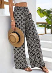 Black Geometric Print Straight Leg Elastic Waist Pants | thumb picture 