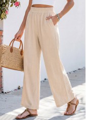 Beige Straight Leg Elastic Waist High Waisted Pants | thumb picture 