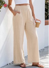 Beige Straight Leg Elastic Waist High Waisted Pants | thumb picture 