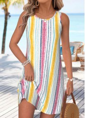 Multi Color Short Tummy Coverage Sleeveless Round Neck Dress
