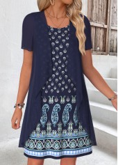 Navy Tribal Print Short Two-piece Dress and Cardigan