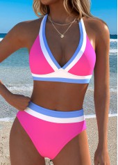Hot Pink Mid Waisted Patchwork Bikini Set