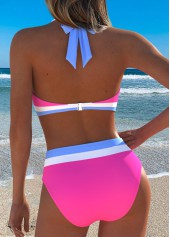 Hot Pink Mid Waisted Patchwork Bikini Set | thumb picture 