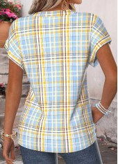 Multi Color Plaid Curved Hem Short Sleeve Blouse | thumb picture 