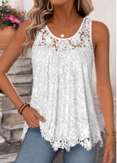 White Curved Hem Sleeveless Scoop Neck Tank Top