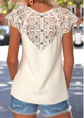 Beige Patchwork Short Sleeve Split Neck T Shirt | thumb picture 