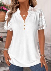 White Patchwork Short Sleeve V Neck T Shirt
