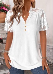 White Patchwork Short Sleeve V Neck T Shirt | thumb picture 