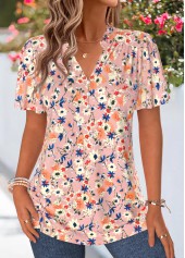 Dusty Pink Floral Print Frill Short Sleeve T Shirt | thumb picture 