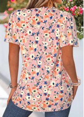 Dusty Pink Floral Print Frill Short Sleeve T Shirt | thumb picture 