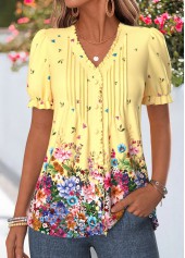 Yellow Floral Print Frill Short Sleeve T Shirt | thumb picture 
