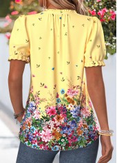Yellow Floral Print Frill Short Sleeve T Shirt | thumb picture 