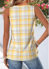 Yellow Plaid Shirred Sleeveless V Neck Tank Top | thumb picture 