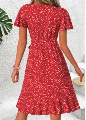 Red Polka Dot Short Shirred V Neck Dress | thumb picture 